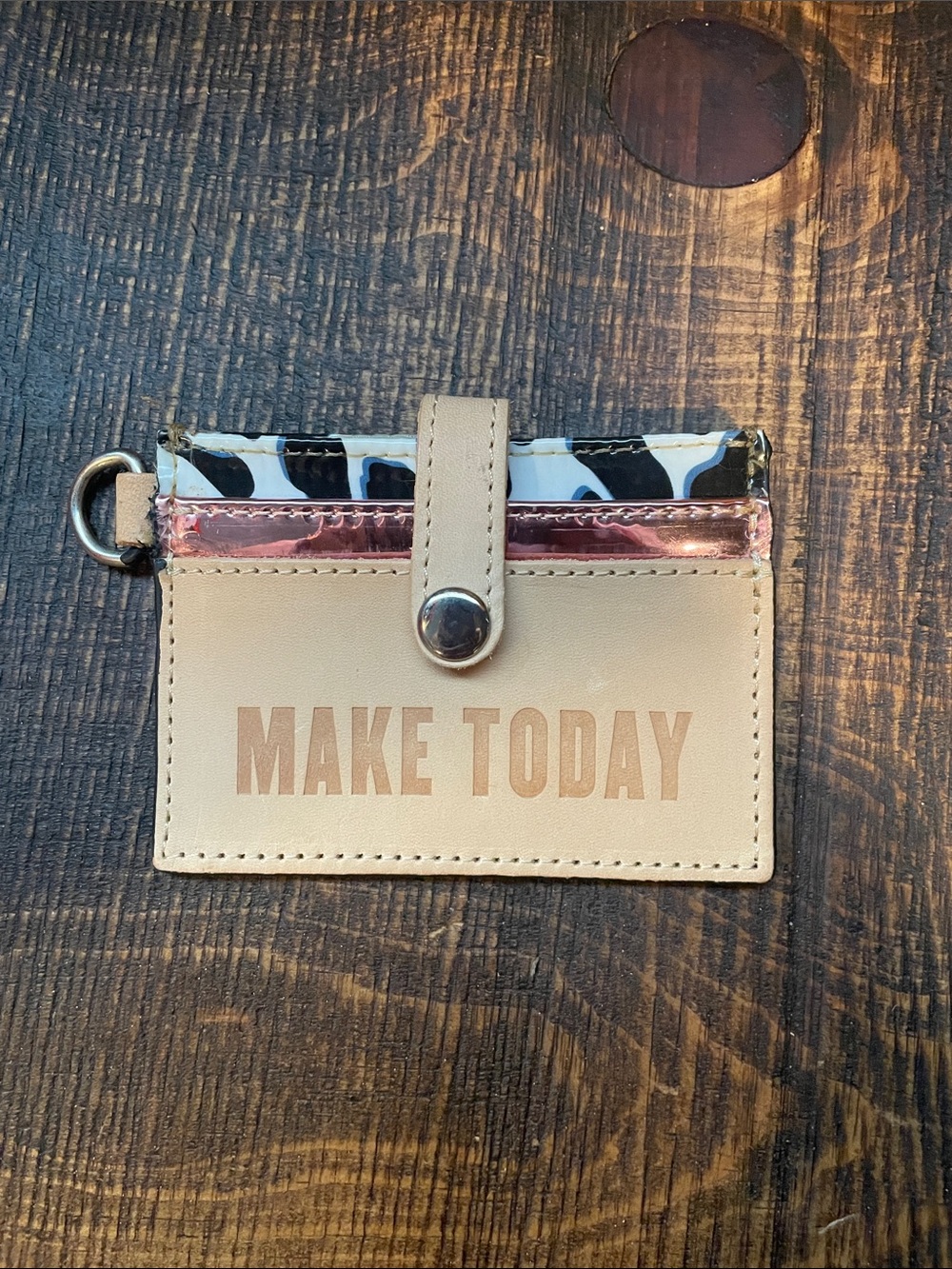 Consuela Beige Card Holder with Rose Gold and Black-White Print